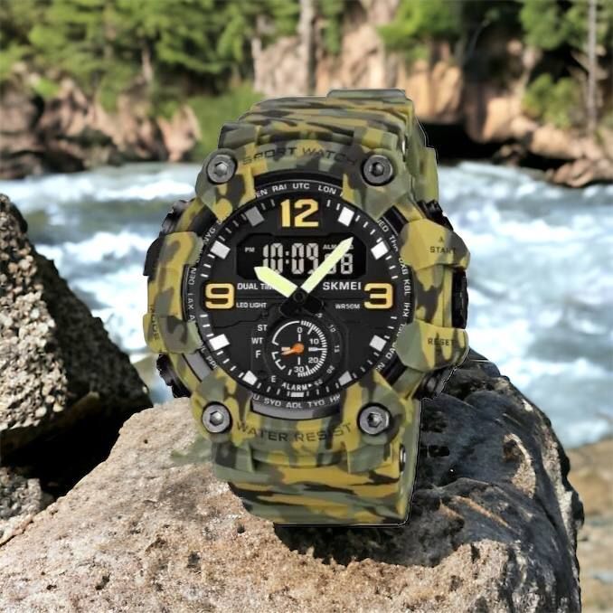 Часы наручные мужские SKMEI 1965CMGN CAMO GREEN, военные мужские наручные часы зеленые. Цвет: камуфляж