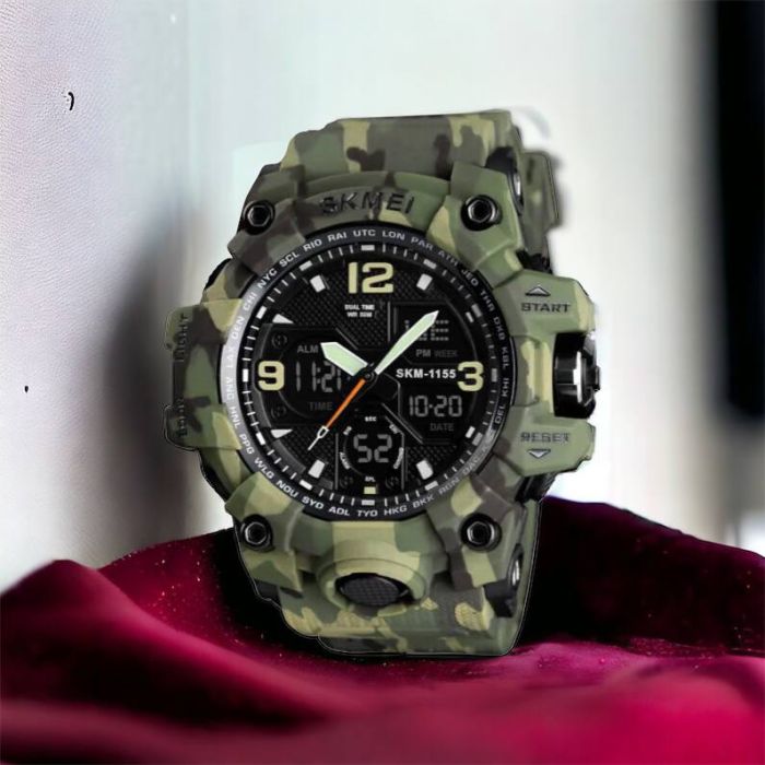 Часы наручные мужские SKMEI 1155BCMGN GREEN CAMO, брендовые мужские часы. Цвет: зеленый камуфляж