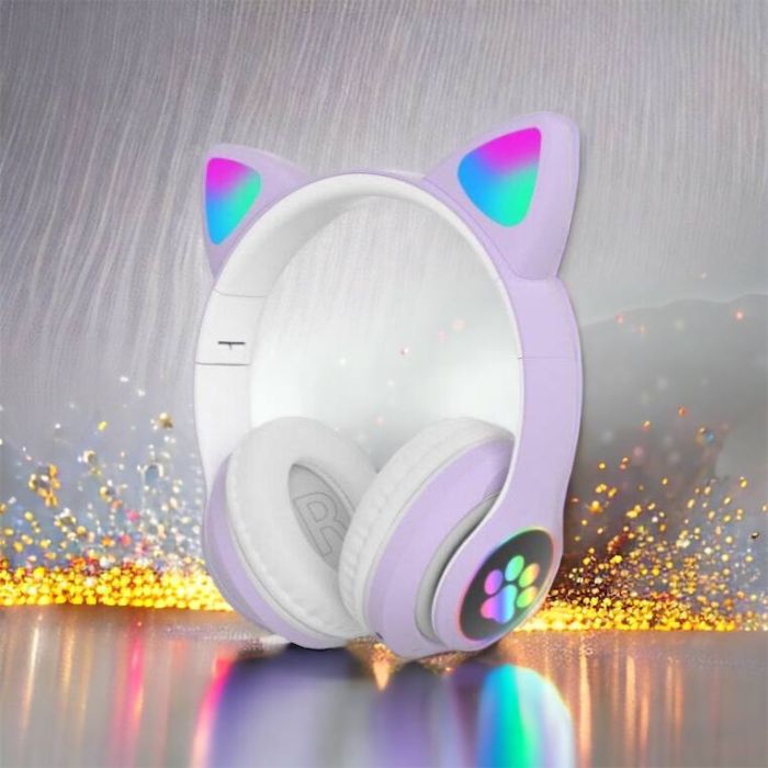 Беспроводные LED наушники с кошачьими ушками CAT STN-28. Цвет: фиолетовый