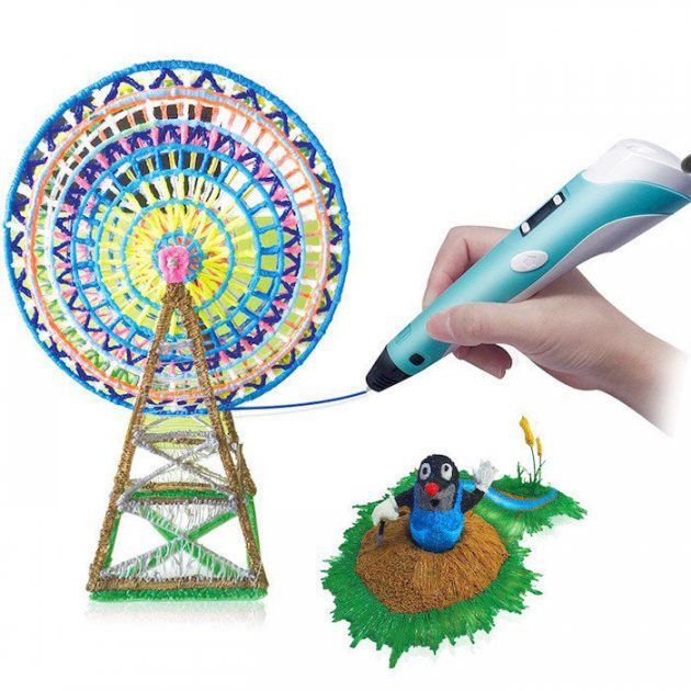 3D ручка Smart 3D Pen 2 c LCD дисплеем, Интересная ручка 3д для детей, Оригинальная. Цвет: голубой