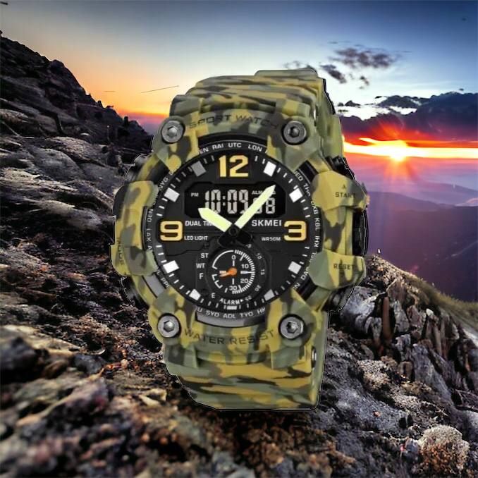 Часы наручные мужские SKMEI 1965CMGN CAMO GREEN, военные мужские наручные часы зеленые. Цвет: камуфляж