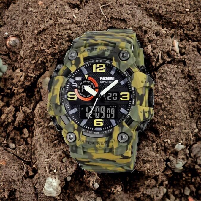 Часы наручные мужские SKMEI 1520CMGN CAMO GREEN, часы военные мужские, для военнослужащих. Цвет: камуфляж