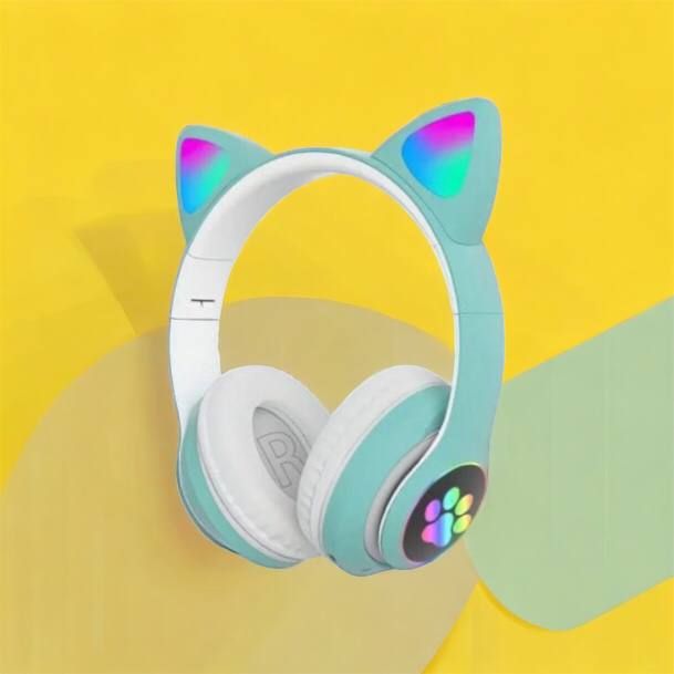 Беспроводные LED наушники с кошачьими ушками CAT STN-28. Цвет: зеленый