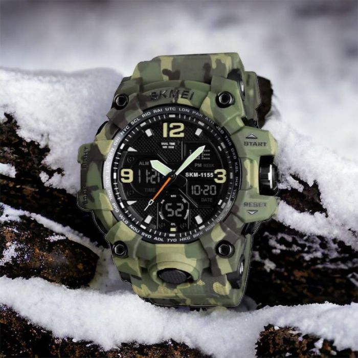 Часы наручные мужские SKMEI 1155BCMGN GREEN CAMO, брендовые мужские часы. Цвет: зеленый камуфляж