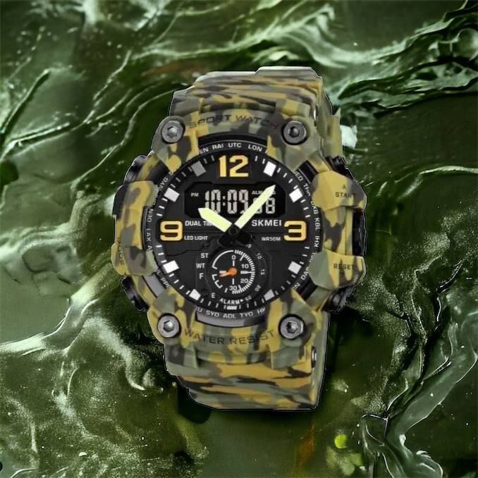 Часы наручные мужские SKMEI 1965CMGN CAMO GREEN, военные мужские наручные часы зеленые. Цвет: камуфляж