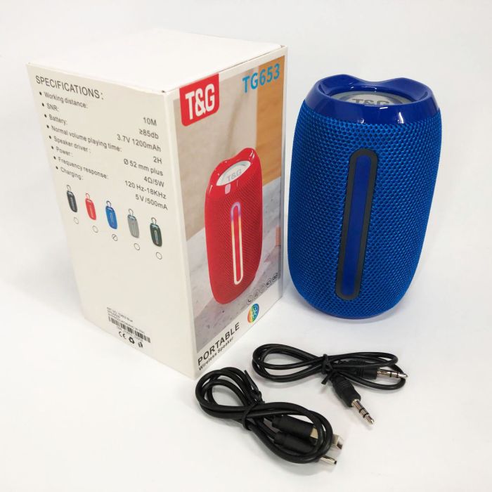 Портативная Bluetooth-колонка TG653 USB с ремешком, Беспроводная колонка портативная мощная. Цвет: синий
