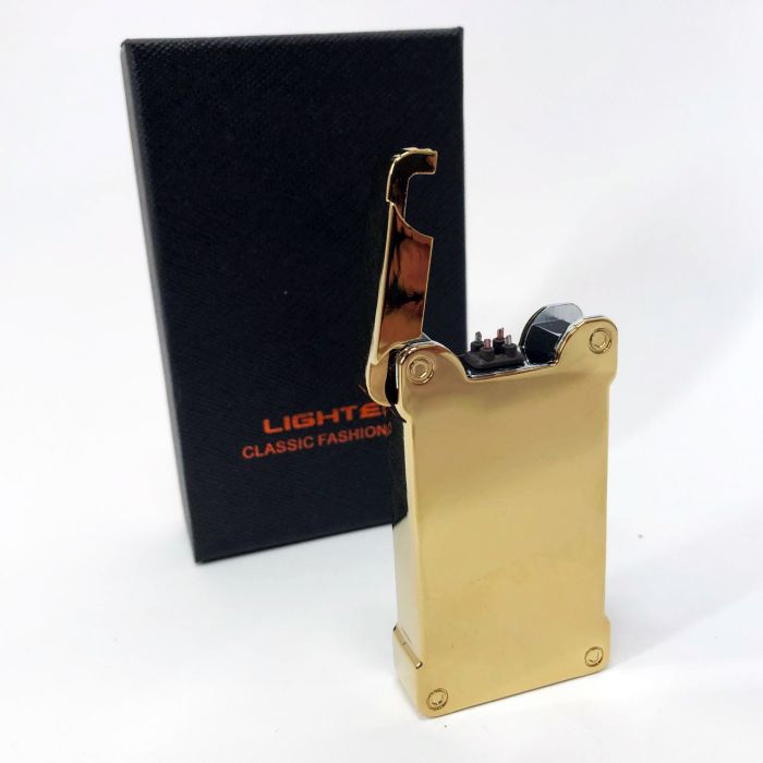 Дуговая электроимпульсная зажигалка с USB-зарядкой фонариком LIGHTER HL-437, Юсб зажигалка. Цвет: золотой