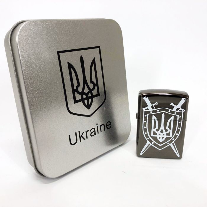 Дуговая электроимпульсная USB зажигалка Украина металлическая коробка HL-446. Цвет: черный