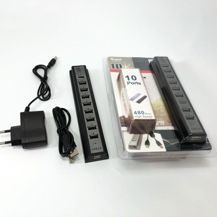Разветвитель USB HUB на 10 портов с активной зарядкой 220V, Разветвитель юсб, Хаб для ноутбука