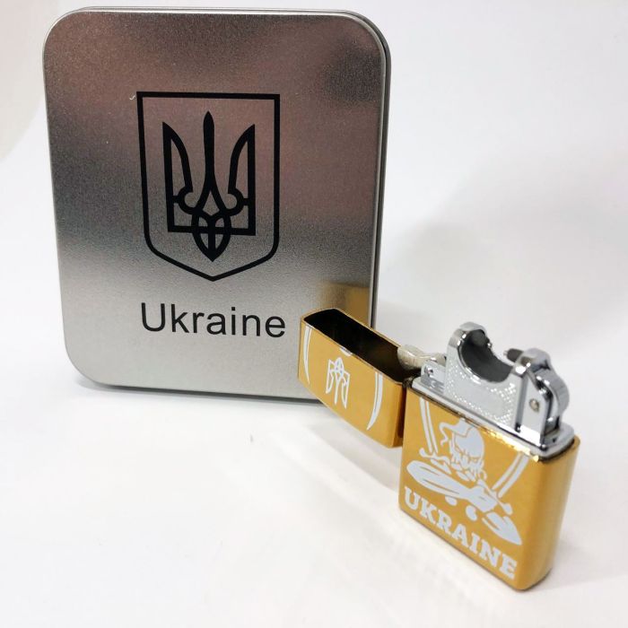 Дуговая электроимпульсная USB зажигалка Украина (металлическая коробка) HL-449. Цвет: золотой