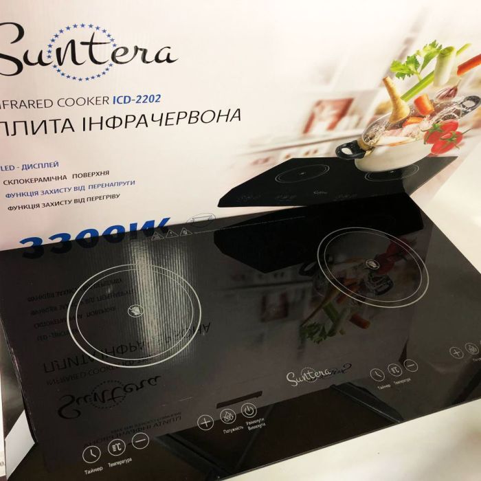 Электроплита большая индукционная на 2 конфорки Suntera ICD-2202 2200 Вт, Электроплита настольная от сети