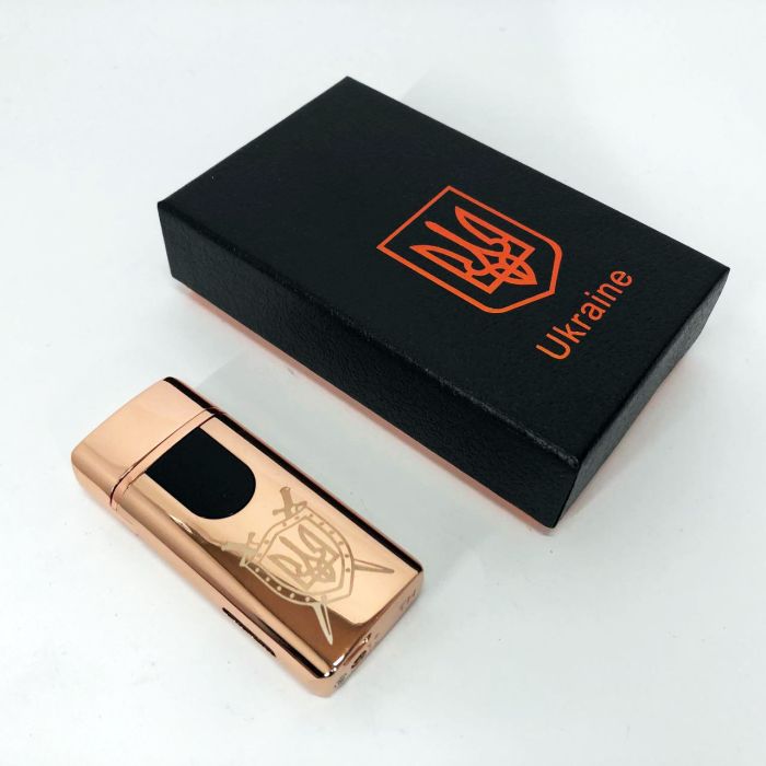 Электрическая и газовая зажигалка Украина с USB-зарядкой HL-431, Юсб зажигалка. Цвет: золотой