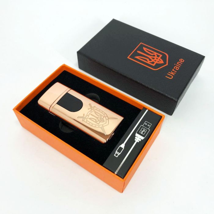 Электрическая и газовая зажигалка Украина с USB-зарядкой HL-431, Юсб зажигалка. Цвет: золотой