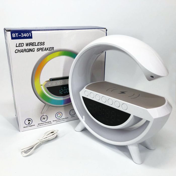 Настольная смарт лампа-ночник G-Smart BT-3401 с беспроводной зарядкой, колонкой и часами
