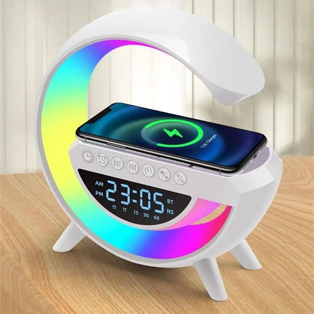 Настольная смарт лампа-ночник G-Smart BT-3401 с беспроводной зарядкой, колонкой и часами