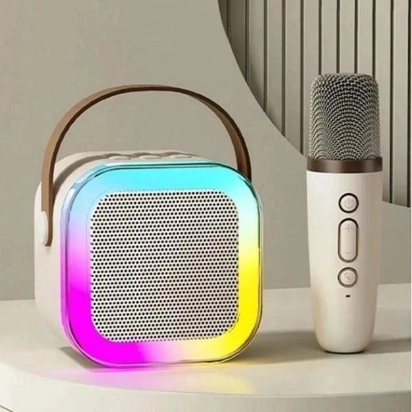 Портативная колонка с караоке микрофоном и RGB подсветкой K12 10W Bluetooth. Цвет: белый