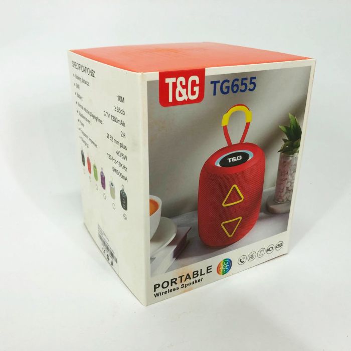 Портативная колонка TG655 5W с RGB подсветкой и ремешком, Громкая блютуз колонка. Цвет: серый