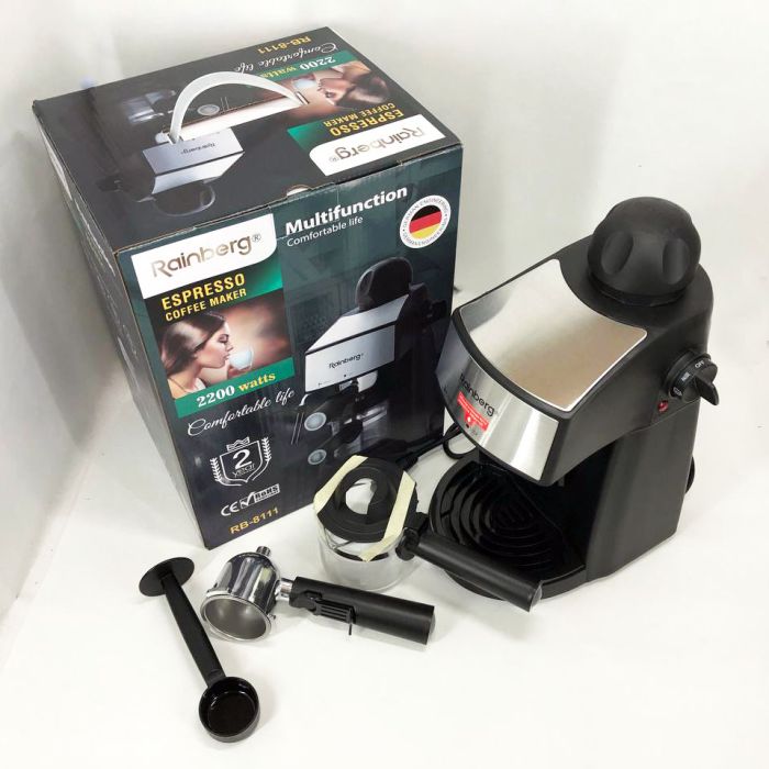 Кофемашина Rainberg RB-8111 кофеварка рожковая с капучинатором 2200W Espresso, маленькая кофемашина