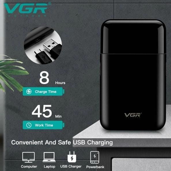 Аккумуляторная мужская мини электробритва VGR V-390 для бритья бороды и усов шейвер. Цвет: черный