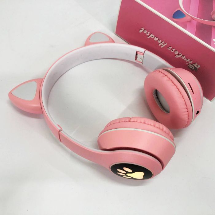 Беспроводные наушники с кошачьими ушками и RGB подсветкой Cat VZV 23M. Цвет: розовый
