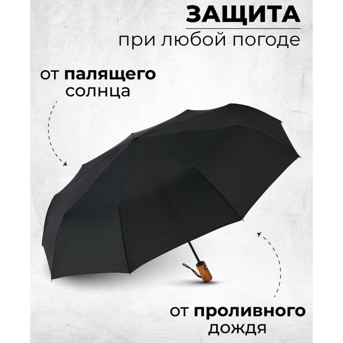 Зонтик премиум качества - Автоматический, мужской укреплённый зонт с деревянной ручкой