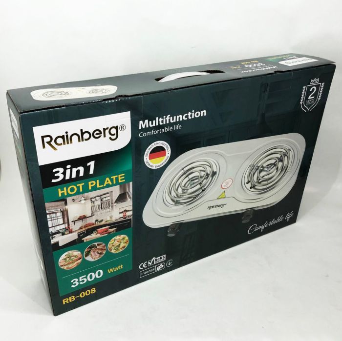 Электрическая плита Rainberg RB-008 на 2 поверхности спиральная + 2 регулятора 3500 Вт