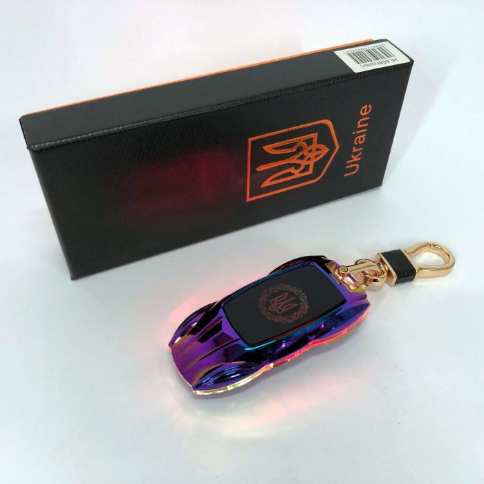Электрическая зажигалка-брелок Украина с USB-зарядкой и подсветкой HL-468, с гравировкой. Цвет: хамелеон