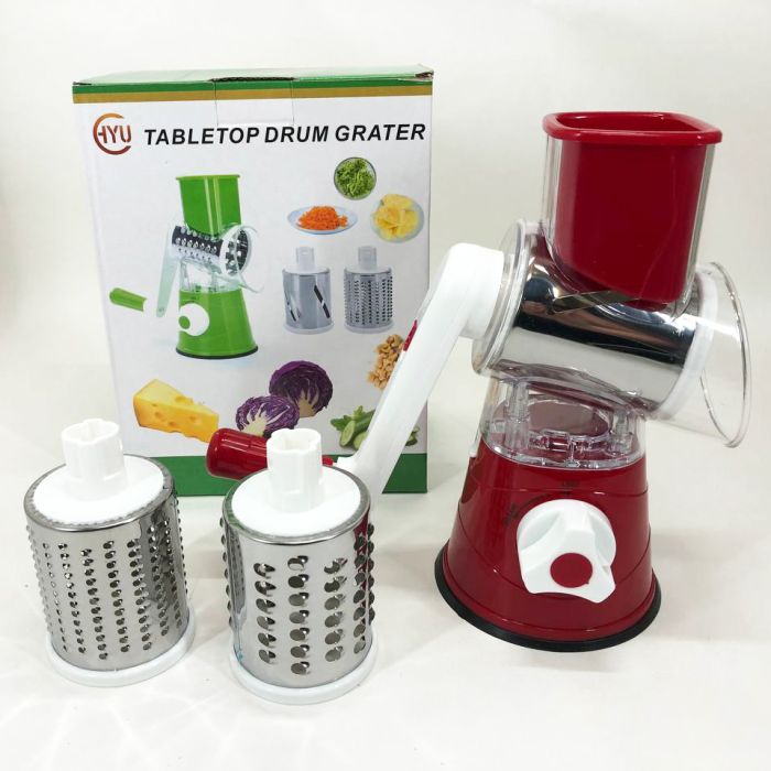 Овощерезка мультислайсер Tabletop Drum Grater Kitchen Master Терка для овощей и фруктов 3 насадки. Цвет: красный