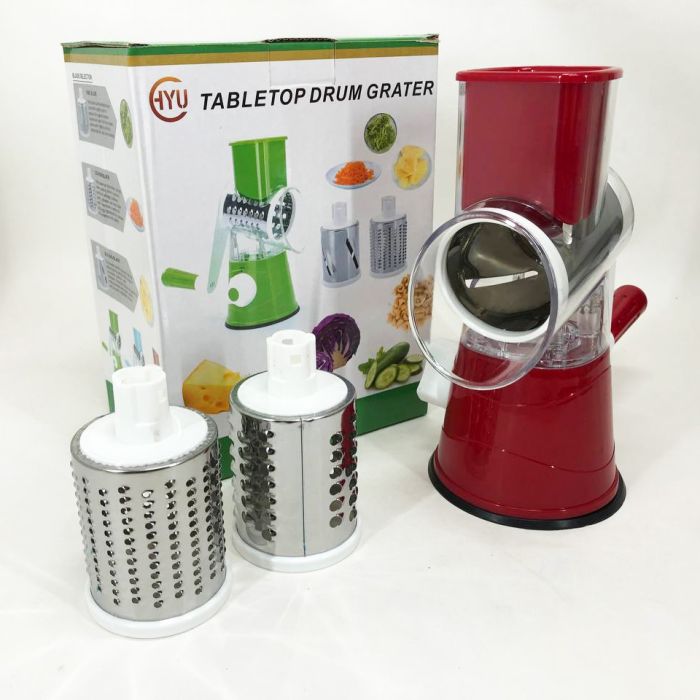 Овощерезка мультислайсер Tabletop Drum Grater Kitchen Master Терка для овощей и фруктов 3 насадки. Цвет: красный