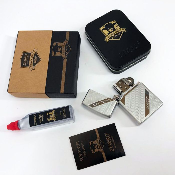 Зажигалка бензиновая Zorro HL-365, зажигалка подарочная сувенирная, зажигалка в подарок. Цвет: серебряный