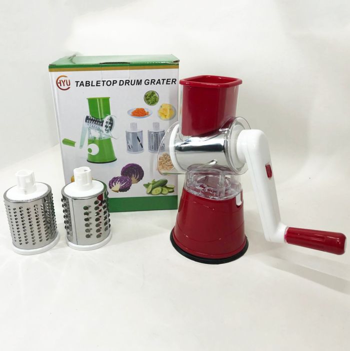 Овощерезка мультислайсер Tabletop Drum Grater Kitchen Master Терка для овощей и фруктов 3 насадки. Цвет: красный