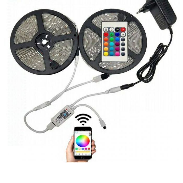 Светодиодная лента SMD 5050 RGB LED 5 м IP65 с bluetooth контролем. подключение 220V