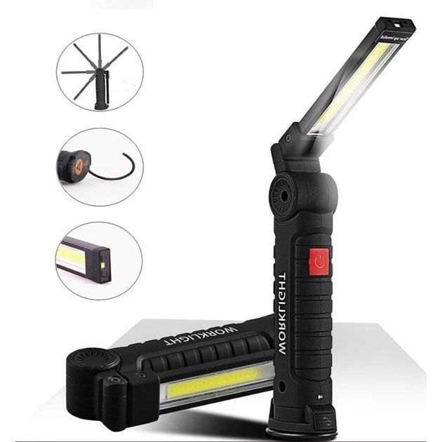 Светодиодный фонарь кемпинг W52 SMD + COB, красный + белый, магнит, крючок, кемпинговый складной фонарь