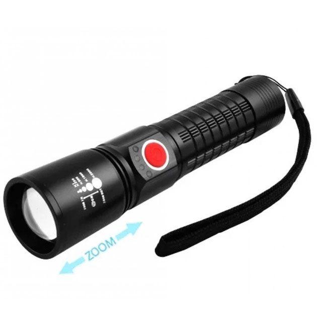 Фонарь переносной P520-P50, ЗУ Type-C, 1x18650/3xAAA, zoom, индикация заряда, ремешок, Водонепроницаемый