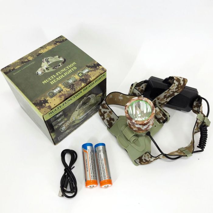 Фонарь налобный 2130-T6 Military, аккумуляторный 18650 х 2, zoom, зарядка micro USB, Головной фонарик