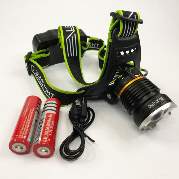 Налобный фонарь Bailong BL-A7-P50, zoom, microUSB, 2х18650, 3 режима, сверхмощный налобный фонарь