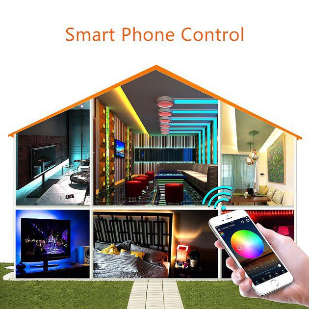Светодиодная лента SMD 5050 RGB LED 5 м IP65 с bluetooth контролем. подключение 220V