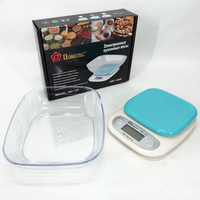 Весы кухонные DOMOTEC MS-125 Plastic, весы пищевые, весы кулинарные. Цвет: голубой