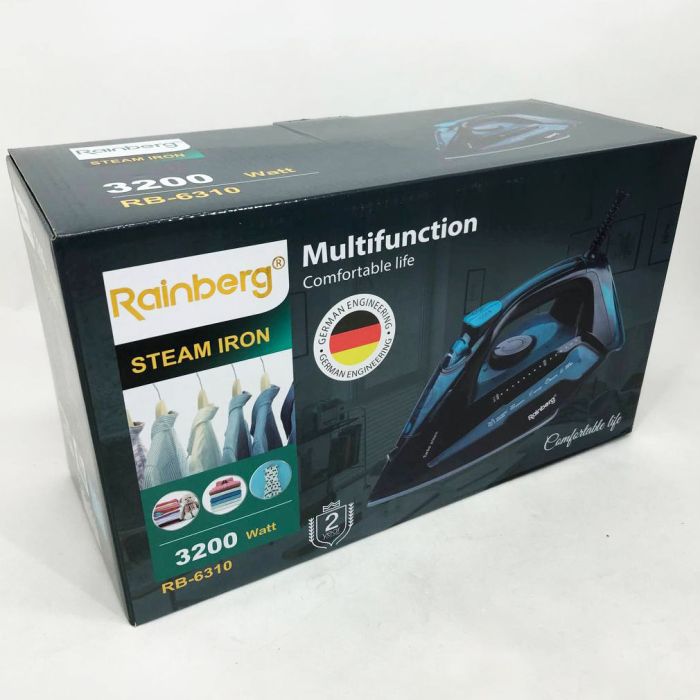 Утюг Rainberg RB-6310 3200W, паровой утюг, керамическая подошва, мощный утюг, утюг гладильный