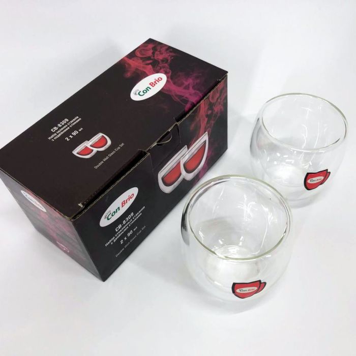 Набор стаканов с двойным дном Con Brio CB-8309-2 90 мл 2 шт, стеклянные чашки с двойным дном