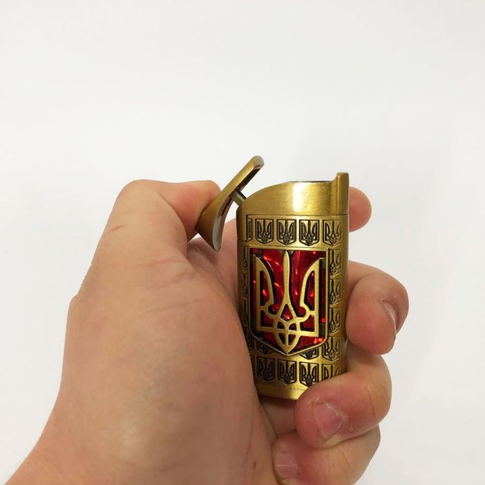 Турбо зажигалка Герб Украины на КРАСНОМ фоне, зажигалка с турбонаддувом, зажигалка подарочная сувенирная