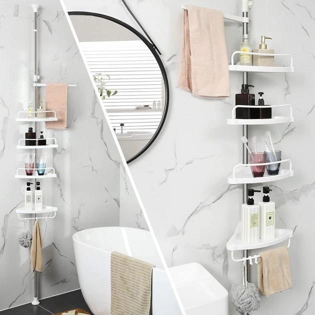 Угловая полка в ванную Multi Corner Shelf AD 9866 из металла и пластика 2.6 метра, 4 полки, регулируемая