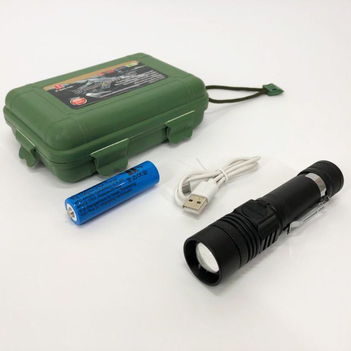 Тактический фонарь Bailong BL-518/8518-T6 3 режима работы zoom з/у microUSB кейс, карманный мини фонарь