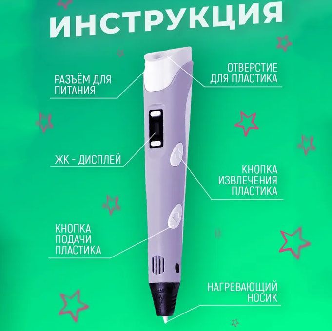 3D ручка Smart 3D Pen 2 c LCD дисплеем, Ручка для объемного рисования, Детская 3д ручка. Цвет: фиолетовый