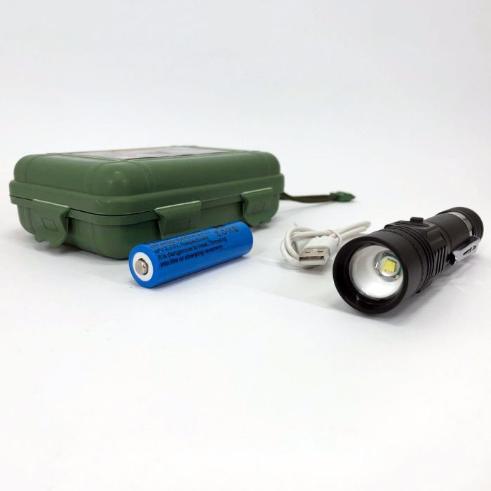 Тактический фонарь Bailong BL-518/8518-T6 3 режима работы zoom з/у microUSB кейс, карманный мини фонарь