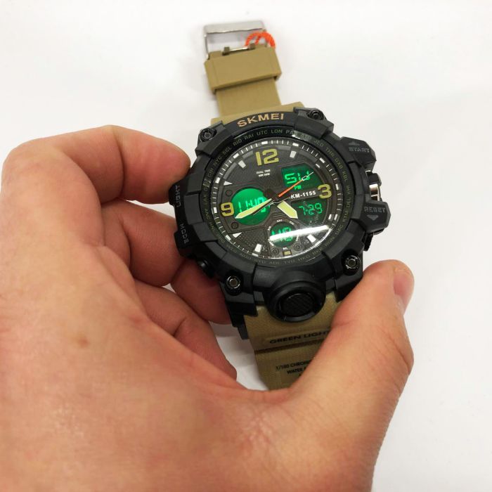 Часы наручные мужские SKMEI 1155BKH KHAKI, водостойкие тактические часы, армейские часы. Цвет: хаки