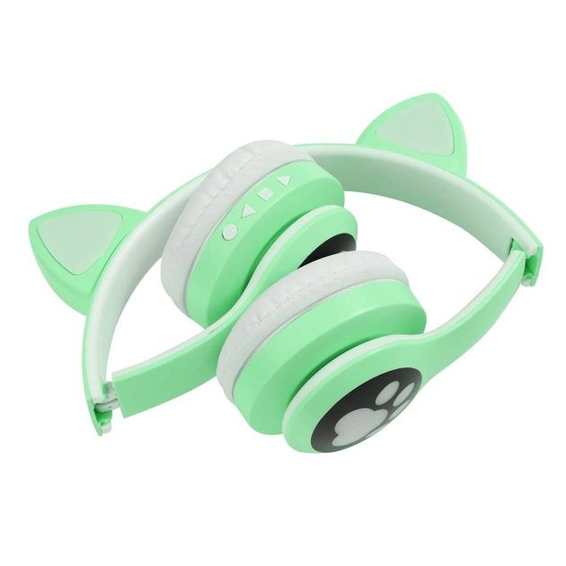 Беспроводные наушники с кошачьими ушками и RGB подсветкой Cat VZV 23M. Цвет: зеленый