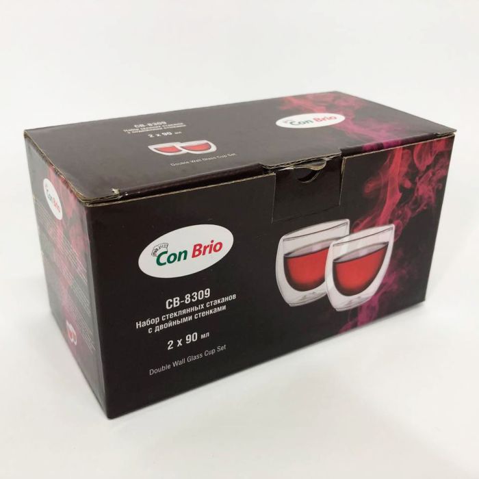 Набор стаканов с двойным дном Con Brio CB-8309-2 90 мл 2 шт, стеклянные чашки с двойным дном