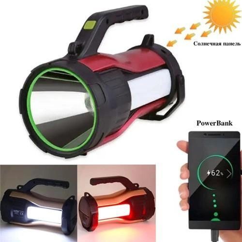Фонарь кемпинговый переносной с солнечной панелью T96-LED-COB(white+red) power bank, походный фонарь