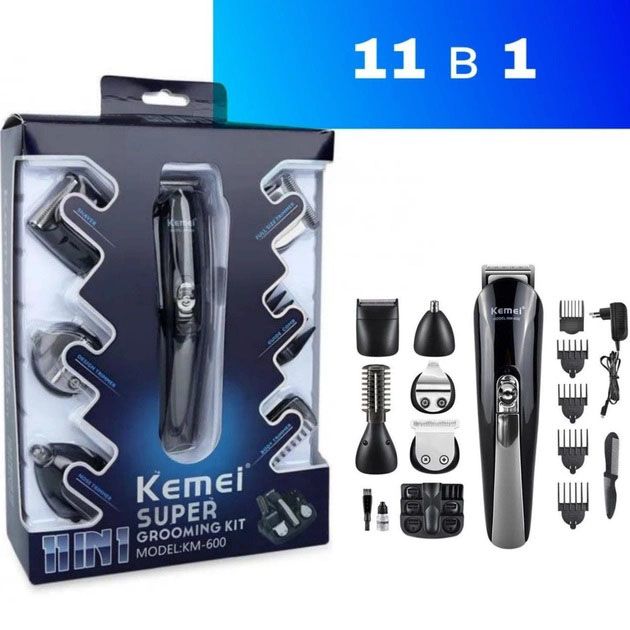 Триммер мужской Kemei KM-600 универсальный 11 в 1 для стрижки волос и бритья бороды и носа, беспроводной